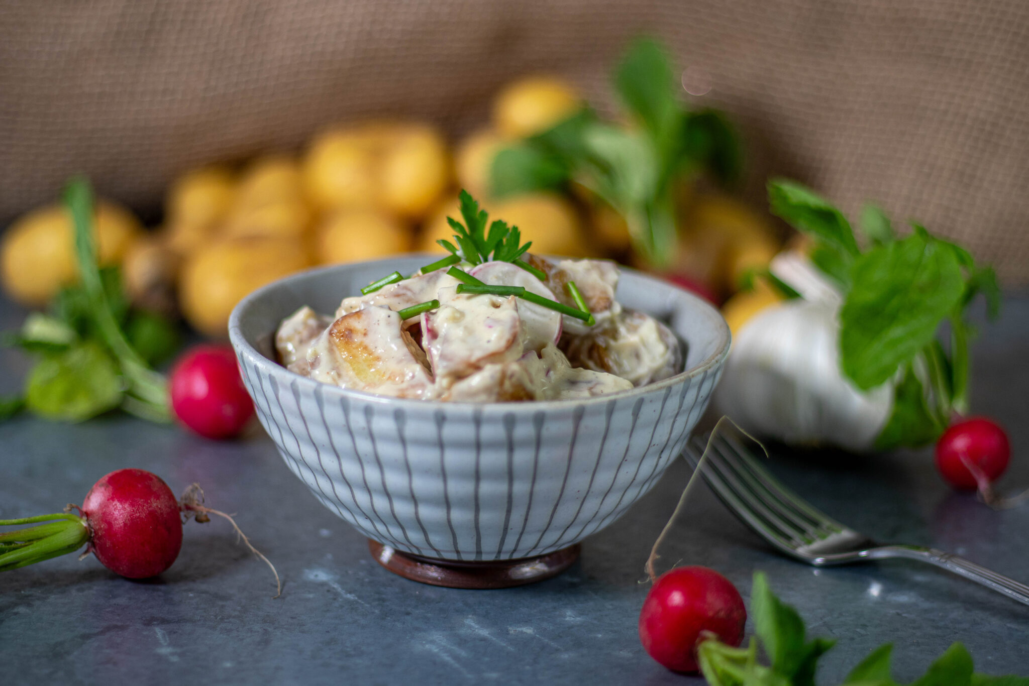 Ger Steter Kartoffelsalat Mit Knoblauchdressing Dailyvegan