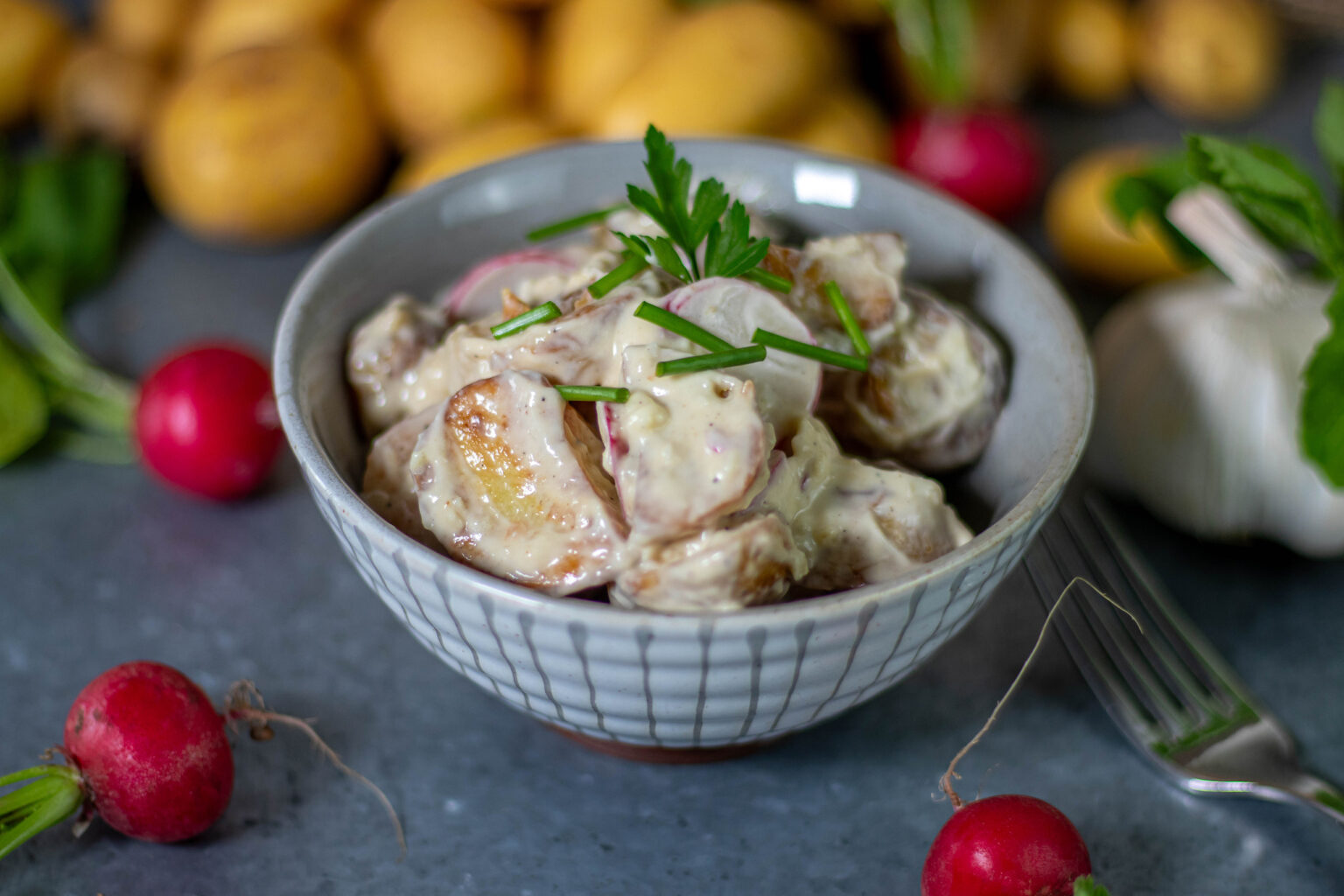 Ger Steter Kartoffelsalat Mit Knoblauchdressing Dailyvegan