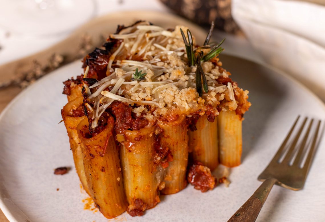 Einfache Rigatoni Torte Pastakuchen Aus Dem Ofen Dailyvegan