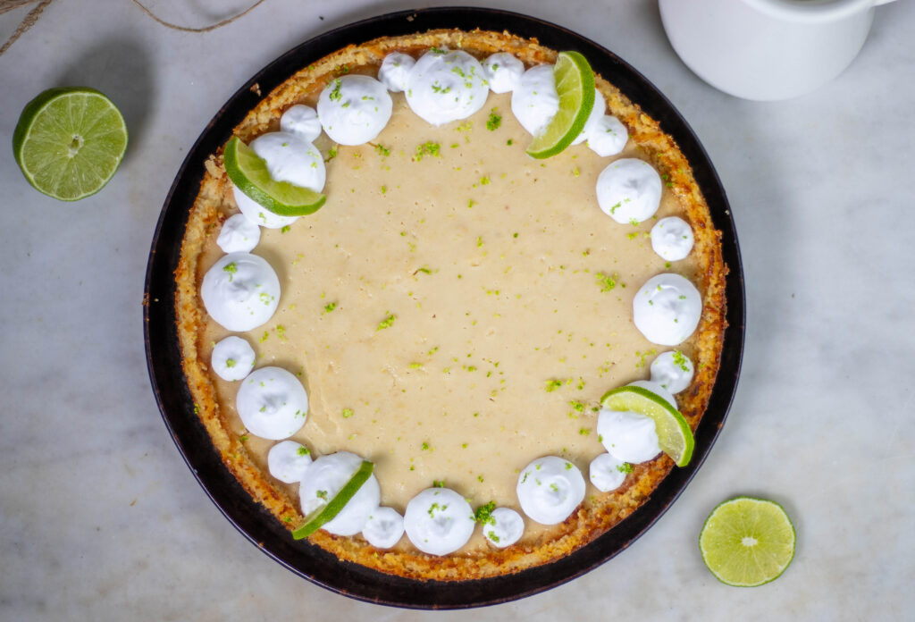 5. The vegan Key Lime Pie is done and ready to be cut.