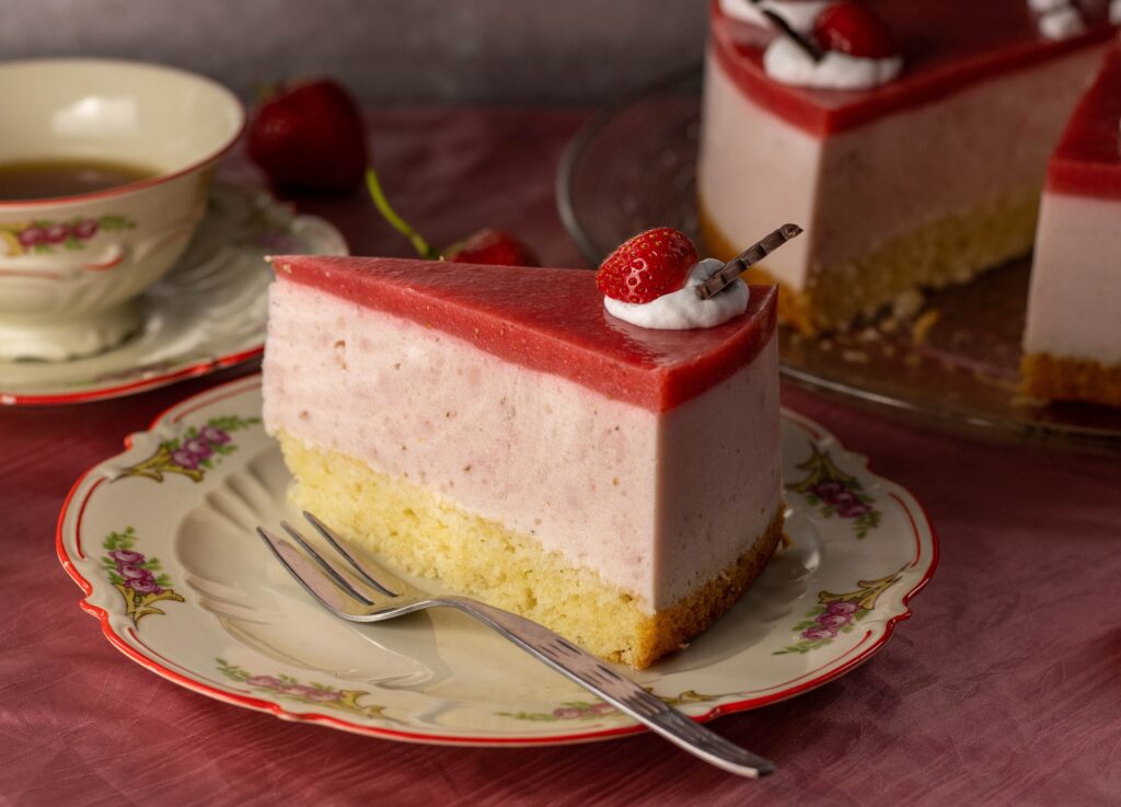 A simple cake with strawberries and vegan sponge cake