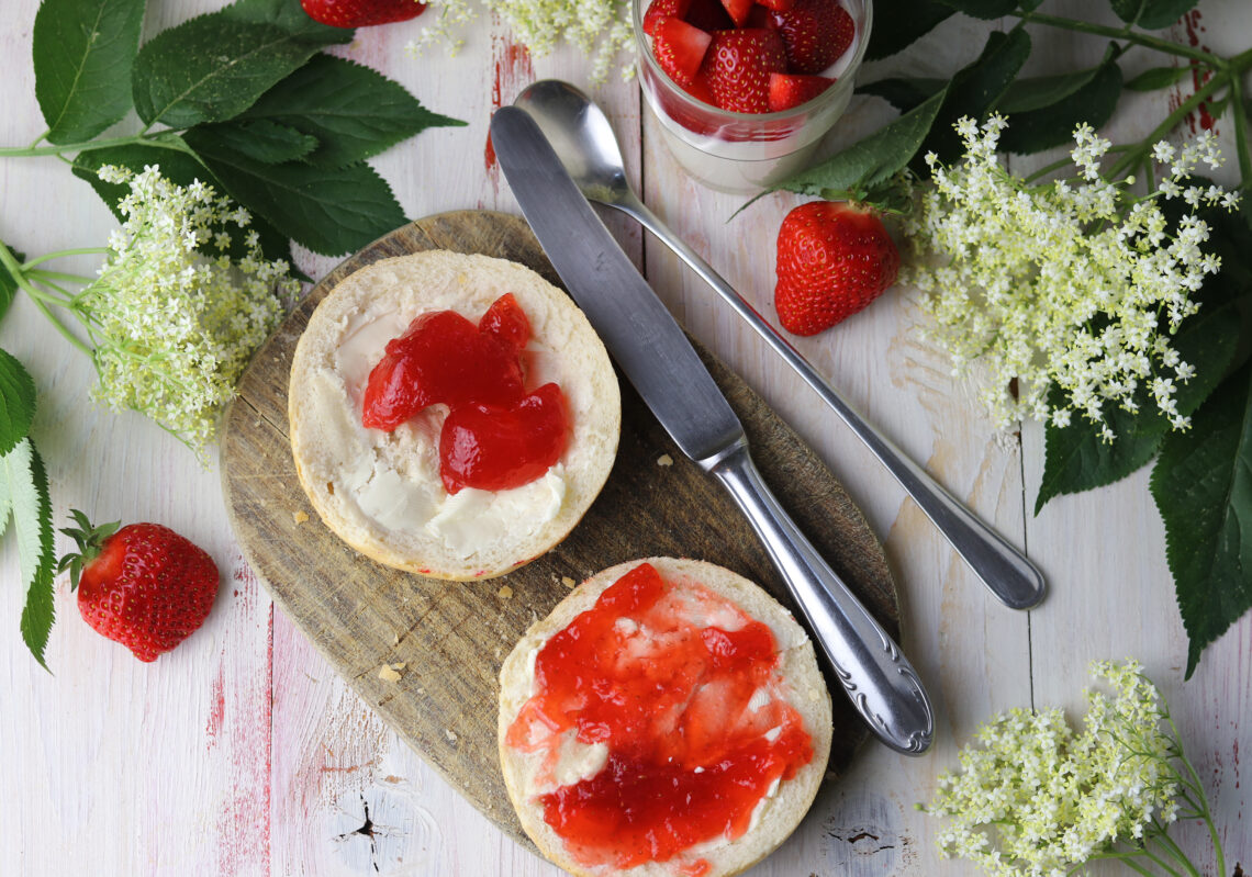 Homemade elderflower and strawberry jam