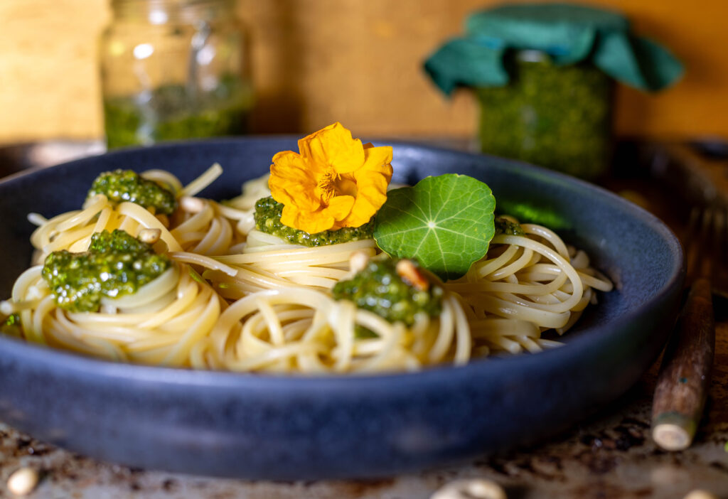 Kapuzinerkresse-Pesto ist in flinken 10 Minuten zubereitet