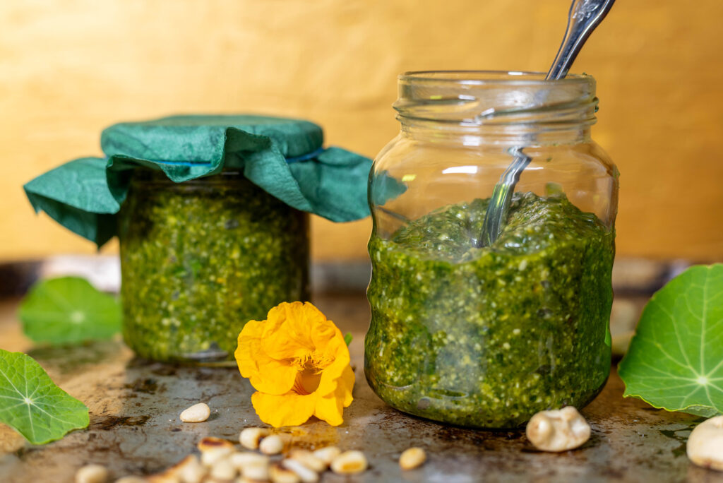 Kapuzinerkresse-Pesto - frisch aus dem Garten, vegan