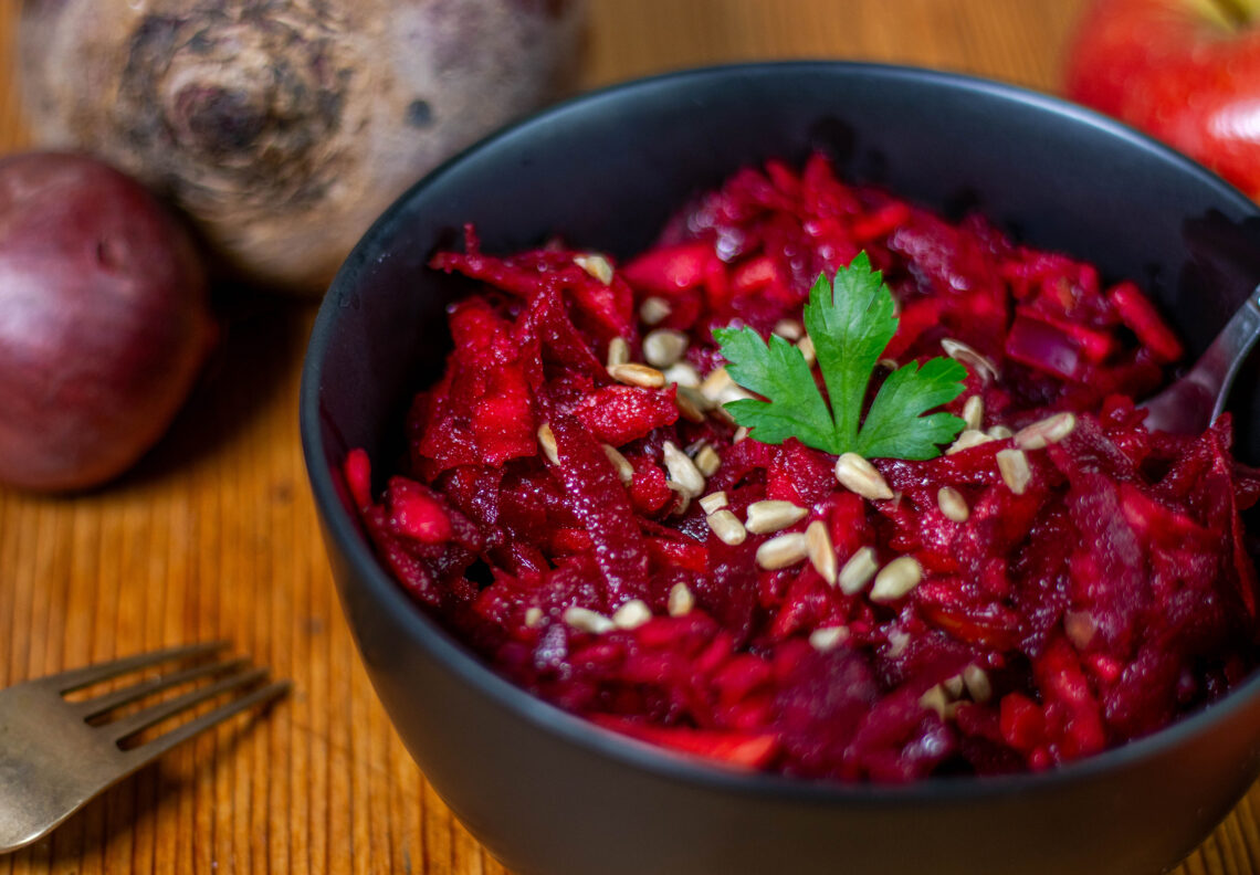 Beetroot salad with apple, made from regional produce