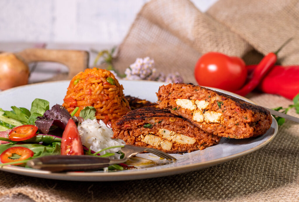 Vegan minced steaks. With homemade Veta in the filling.