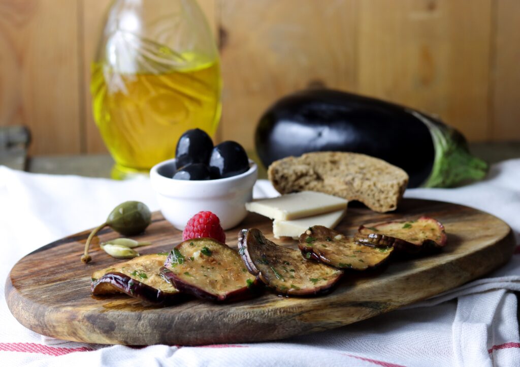 Pickled eggplants with good olive oil, garlic and fresh parsley.