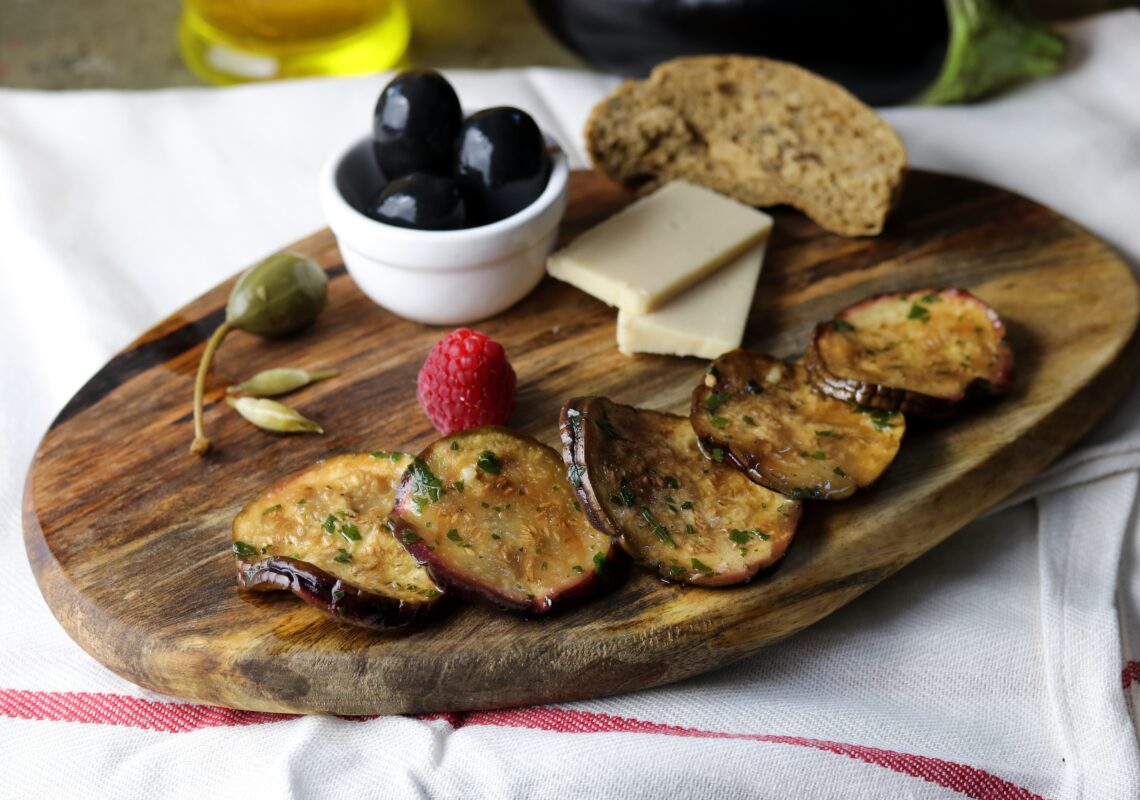 Pickled eggplants with olive oil and herbs