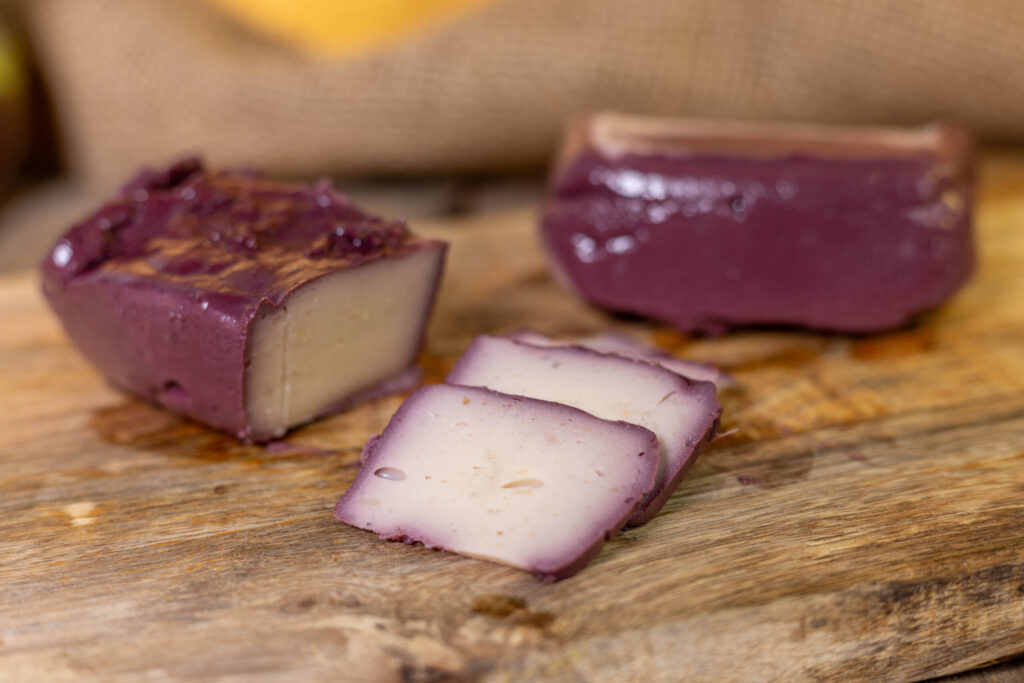 Potato cheese – matured in red wine.