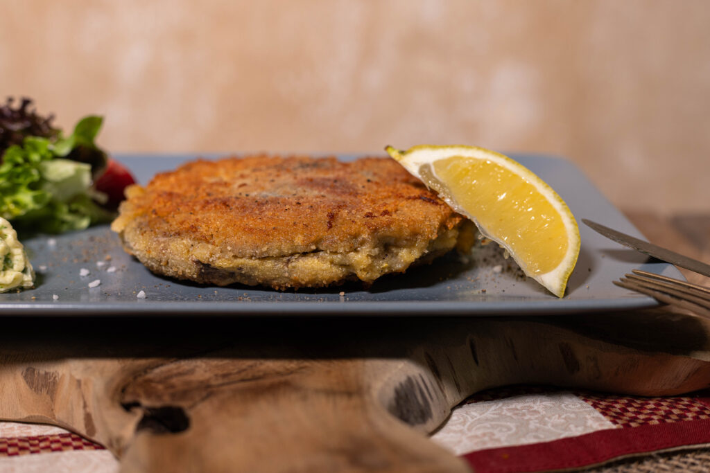 Veganes Schnitzel Cordon Bleu aus Parasolpilzen