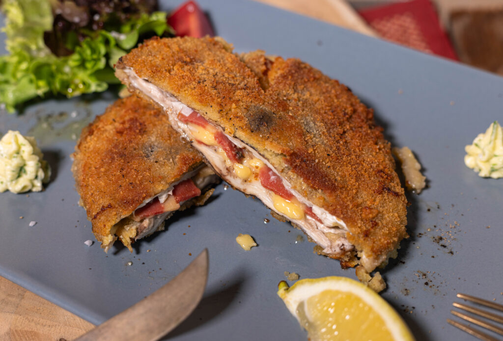 Veganes Schnitzel Cordon Bleu aus Riesenschirmlingen