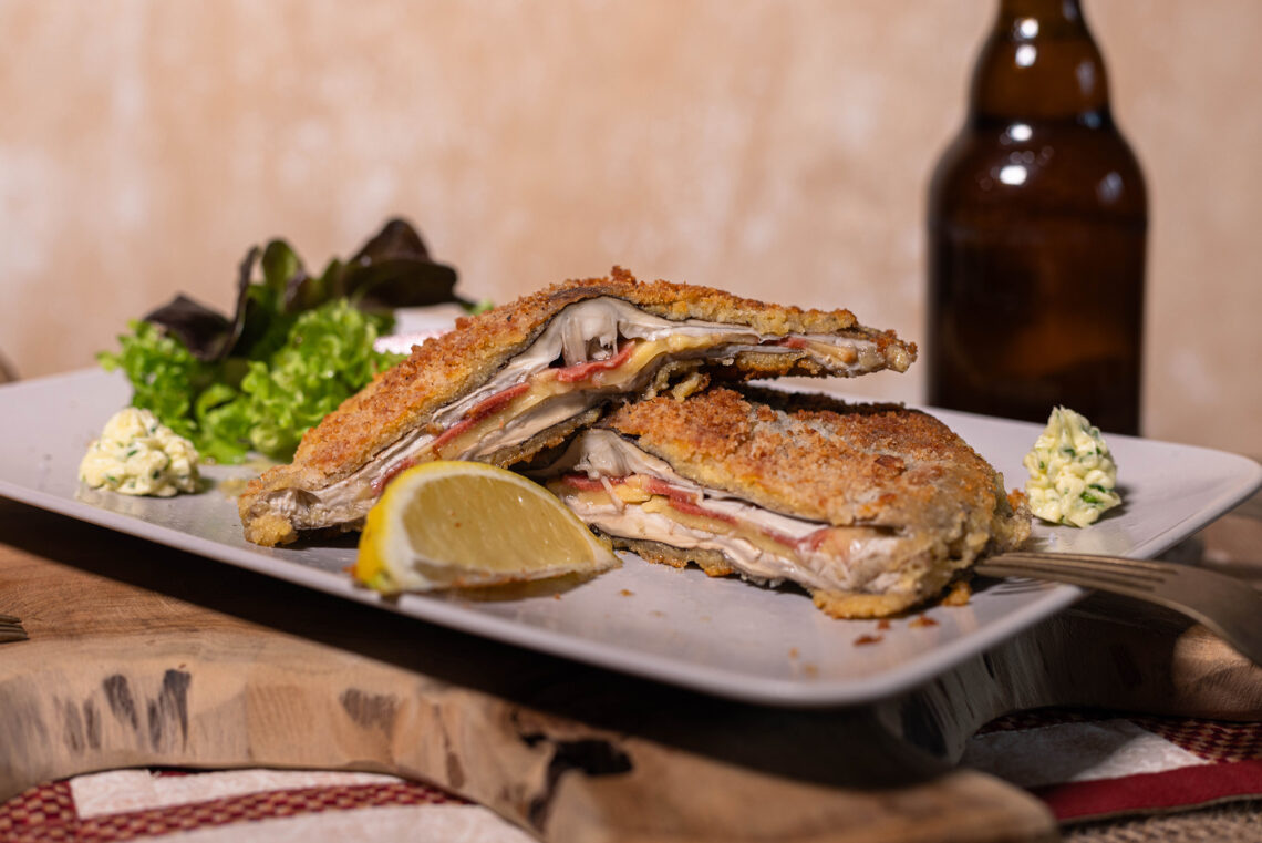 Veganes Schnitzel Cordon Bleu aus Parasolpilzen