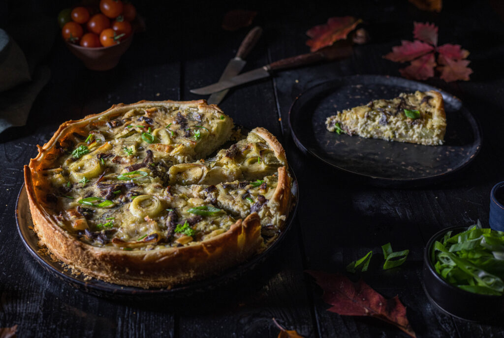 Vegane Lauch-Pilz-Quiche mit Violetten Rötelritterlingen