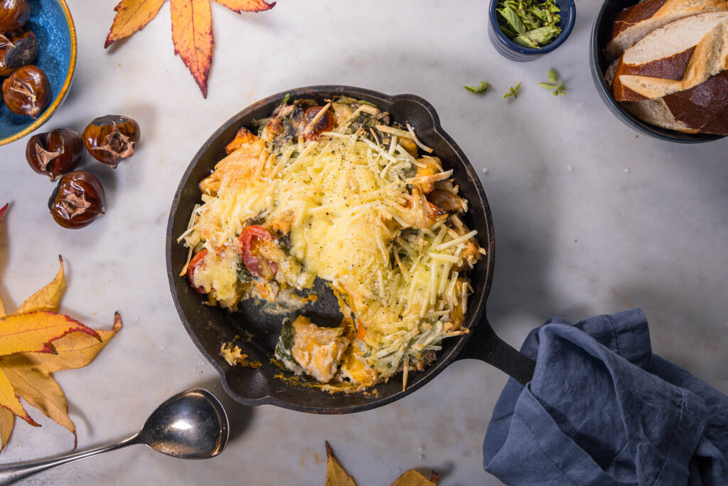 Ein herbstlicher Auflauf mit saftigen, selbstgemachten Kürbis-Gnocchi