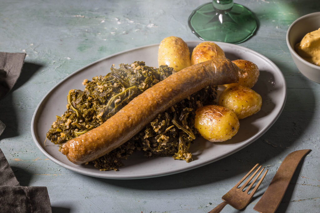 Veganer Grützkohl mit selbstgemachter, veganer Pinkel und karamellisierten Kartofflen.